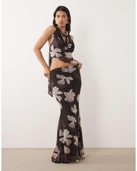 ASOS - Printed Mesh Drape Maxi Skirt - Lyst