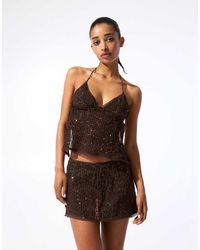 Pull&Bear - Top Allacciato Al Collo Con Paillettes - Lyst