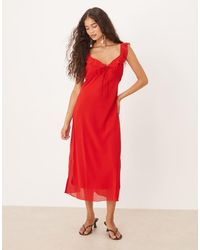 Mango - Tie Front Ruffle Sleeve Midi Dress - Lyst