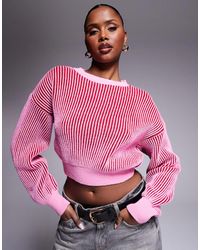 ASOS - Knitted Crew Neck Plated Jumper With Rib Hem Detail - Lyst