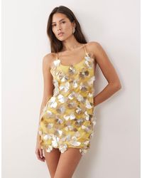 asos edition sequin cami mini dress with faux feather hem ASOS EDITION sequin cami mini dress with faux feather hem in White