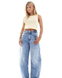 ASOS - Vaqueros Azul Medio De Pernera Barrel Y Talle Alto De Asos Design Petite - Lyst