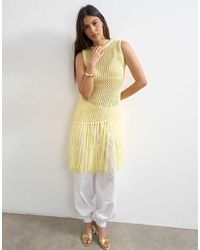 TOPSHOP - Knitted Tape Fish Net Scoop Neck Top - Lyst
