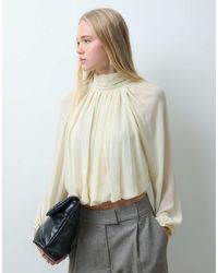 Mango - Blouse Met Hoge Hals En Pofmouwen - Lyst