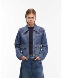 Tommy Hilfiger - Giacca Di Jeans Lavaggio Scuro Con Stampa A Fiori - Lyst