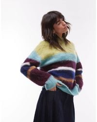 TOPSHOP - – flauschiger strickpullover mit en streifen und lockerem schnitt - Lyst
