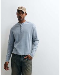 Collusion - Camiseta Henley De Manga Larga Con Textura Gofrada Azul-Gris - Lyst