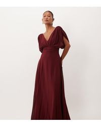 TFNC London - Tfnc Bridesmaid Petite Chiffon V-neck Draped Sleeve Pleated Maxi Dress - Lyst