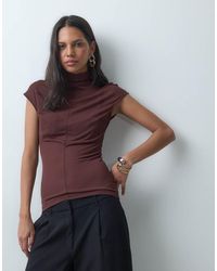 ASOS - Sheer High Neck Short Sleeve Top With Seam Detail - Lyst