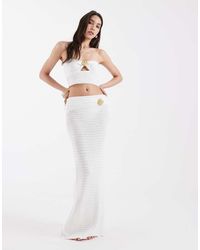 4th & Reckless - Cotton Rich Knitted Fold Over Shell Hardware Detail Beach Maxi Skirt Co-Ord - Lyst