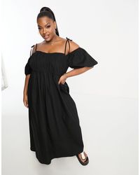 ASOS - Asos Design Curve Off Shoulder Cotton Maxi Dress With Ruched Bust Detail - Lyst