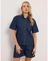 Long Tall Sally - Denim Short Sleeve Shirt - Lyst