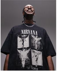 TOPMAN - T-shirt ultra oversize avec imprimés ange et nirvana - délavé - Lyst