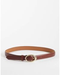 Mango - Faux Leather Slim Belt With Oval Buckle - Lyst