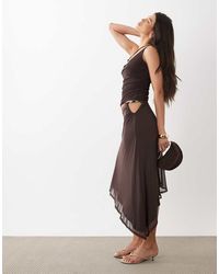 ASOS - Asymmetrische Midi Rok Van Mesh Met Kralenrand - Lyst