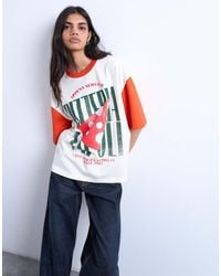 TOPSHOP - Camiseta Blanca Extragrande Con Estampado Gráfico "Pizzeria" Y Mangas En Contraste De - Lyst