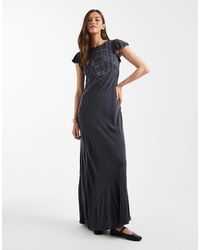ASOS Premium Lace Insert Pleated Maxi Dress in Blue | Lyst Australia