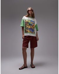 TOPSHOP - T-Shirt Oversize Bianca Con Maniche E Grafica "Costa Rica" A Contrasto - Lyst