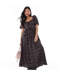 Miss Selfridge - Vestido Largo Con Estampado De Florecitas Y Cuerpo Estilo Corsé De -Negro - Lyst