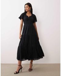 Nobody's Child - Caliope Cap Sleeve Shirred Bodice Detail Midi Dress - Lyst