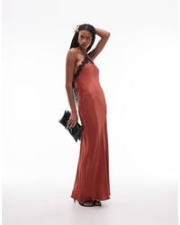 ASOS - Halter Neck Satin Slip Maxi Dress With Lace Trim - Lyst