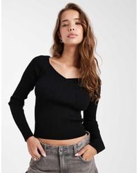 ASOS - Gebreide Top Met Structuur En V-Hals - Lyst