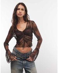 Monki - Long Sleeve Sheer Lace Top - Lyst