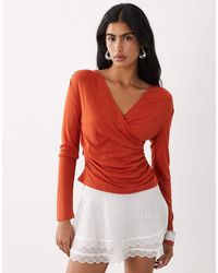 ASOS - Soft Lightweight Jersey Drape Wrap Long Sleeve Top - Lyst