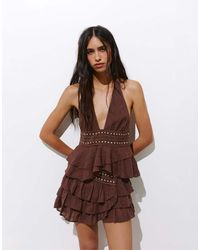 Pull&Bear - Top Allacciato Al Collo Con Borchie A Volant - Lyst