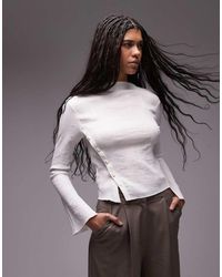 & Other Stories - Blusa Blanca De Manga Larga Con Tapeta De Botones Asimétrica De Tejido Texturizado Transparente De - Lyst