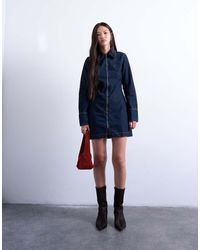 TOPSHOP - Denim Zip Through Long Sleeve Mini Dress - Lyst