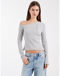 ASOS - Off The Shoulder Long Sleeve Top With Button Detail - Lyst