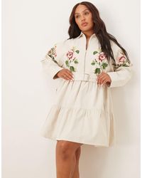 ASOS - Asos Design Curve Zip Through Twill Mini Shirt Dress With Embroidery - Lyst