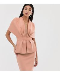 ASOS Asos Design Tall Structured Plunge Kimono Midi Dress With Peplum - Pink