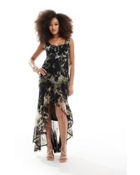 ASOS - Scoop Neck Raw Edge Bias Maxi Dress With Hi Low Hem And Buckle Detail Back - Lyst