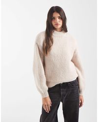 Vero Moda - Pull en maille duveteuse oversize à col montant couleur oatmeal - Lyst