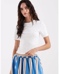 ONLY - Rib T-shirt With Bow Details - Lyst