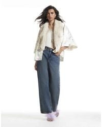 River Island - Satin Floral Faux Fur Trim Kimono - Lyst
