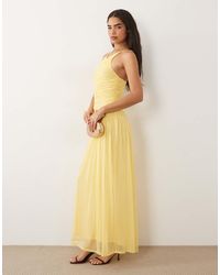 ASOS - High V Neck Halter Mesh Maxi Dress With Ruched Details - Lyst