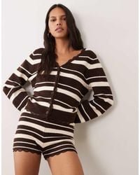 Miss Selfridge - Stripe Knitted Shorts With Lace Trim - Lyst