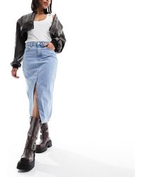 ONLY - Denim Midi Skirt With Front Split - Lyst