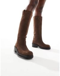 schuh - Doria - bottes cavalières à bout carré chunky en daim nubuck - Lyst