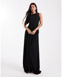 Six Stories - Bridesmaids Stretch High Neck Sleeveless Maxi Dress With Ruched Front - Lyst