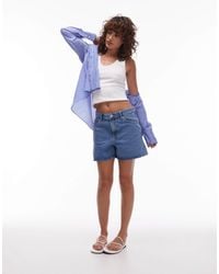 Mango - Short droit à taille haute en jean - clair - Lyst