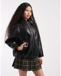 ASOS - Asos Design Petite Leather Look Oversized Bomber Jacket - Lyst