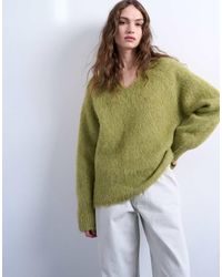 TOPSHOP - Jersey Verde Aguacate Con Cuello De Pico De Punto De Lana De Alpaca Premium De - Lyst