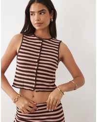 Mango - – terra – gestreifte strickweste - Lyst