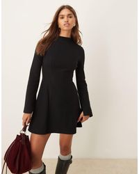 ASOS - Vestito Corto Morbidissimo Accollato Con Corpino Aderente E Gonna Svasata - Lyst