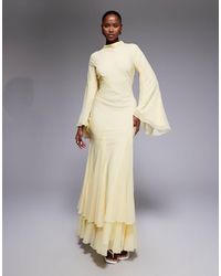 ASOS - Long Sleeve High Neck Maxi Dress With Ruffle Godets And Flute Sleeves - Lyst