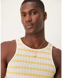 ASOS - Gestreept Muscle Fit Hemdje Met Lage Ronde Hals En Textuur - Lyst